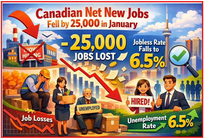 Canadian Jobs Growth Slowed Markedly in January as the Unemployment Rate Fell Sharply to 6.5%